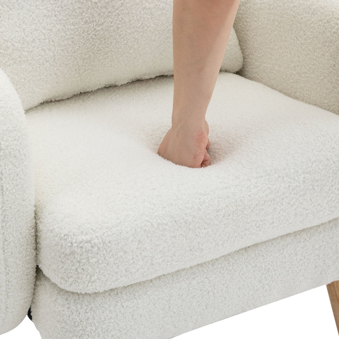 FurnitureR Canape Relaxation en Velours Teddy avec Coussins, Fauteuil avec Coussins Extra épais, Individuel, Pieds en Bois Massif