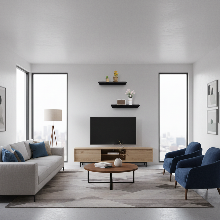 FurnitureR 2 Pack Floating Shelves FurnitureR, Black MDF Wood Wall Shelves for Home Decor & Storage, Ideal for Bedroom, Living Room, Bathroom, Kitchen