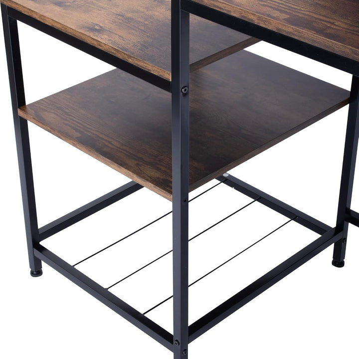 FurnitureR Industrial Computer Desk, with LED Light Belt, Integrated Workstation with 1 Black Non-Woven File Bag and 1 Drawer, 2 Power Sockets + 2USB, Includes Storage and Cable Management, L143.5cm