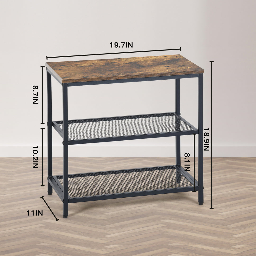 Furniture R 3-Tier Storage Organizer, Small Console Table, Entrance Rack, Side Table with 2 Layers of Mesh, Metal Frame, Upright Shelf for The Home, Sofa End, Kitchen, Dining, Living, Hallway