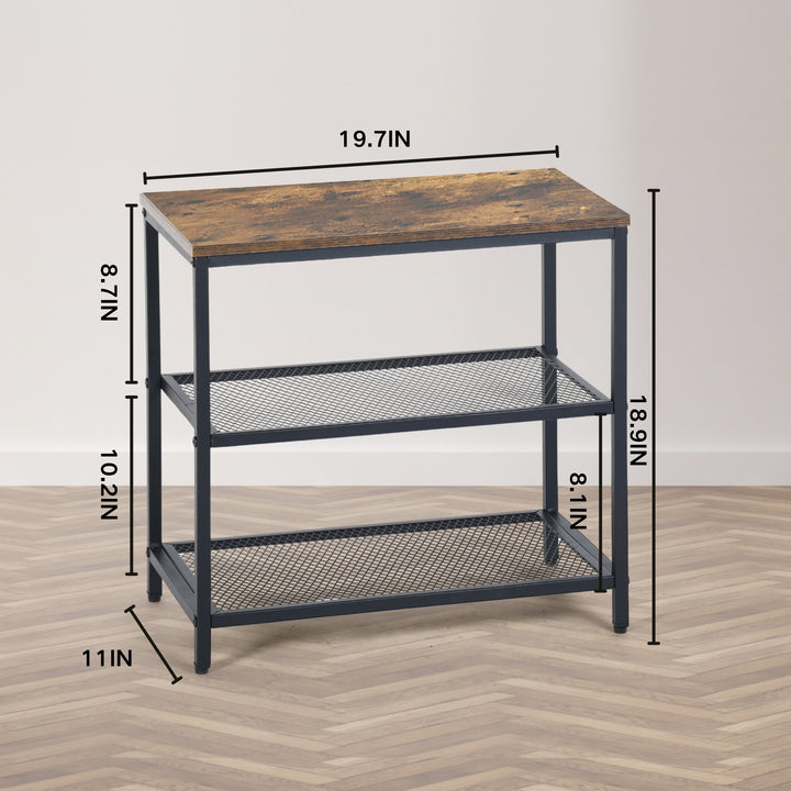 Furniture R 3-Tier Storage Organizer, Small Console Table, Entrance Rack, Side Table with 2 Layers of Mesh, Metal Frame, Upright Shelf for The Home, Sofa End, Kitchen, Dining, Living, Hallway