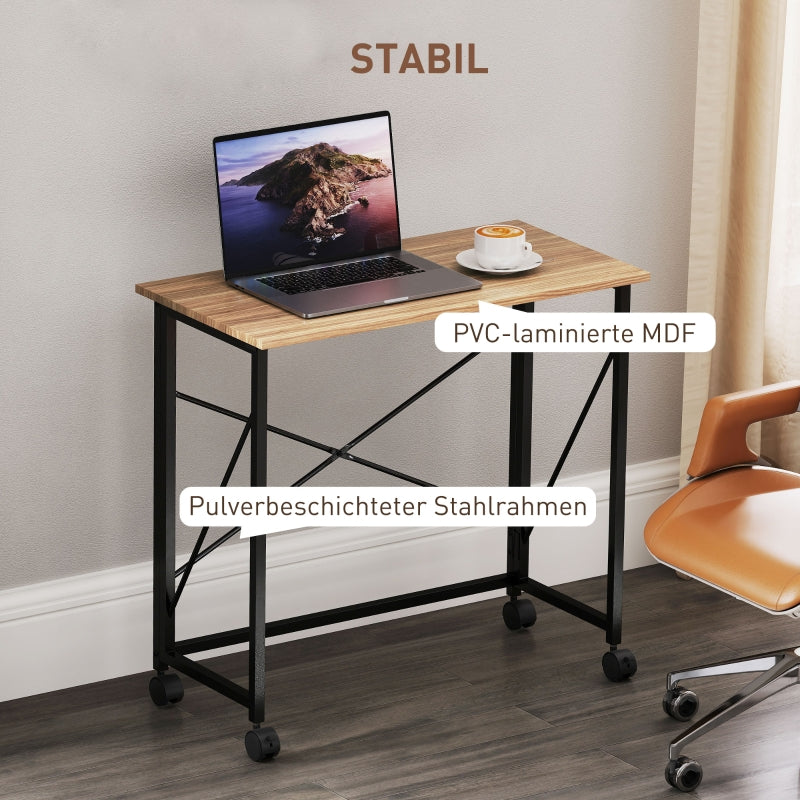 FurnitureR Bureau pliable moderne, 1-pack Chêne, conception compacte, bois haut de gamme et cadre métallique robuste, idéal pour petits espaces, meuble gain de place