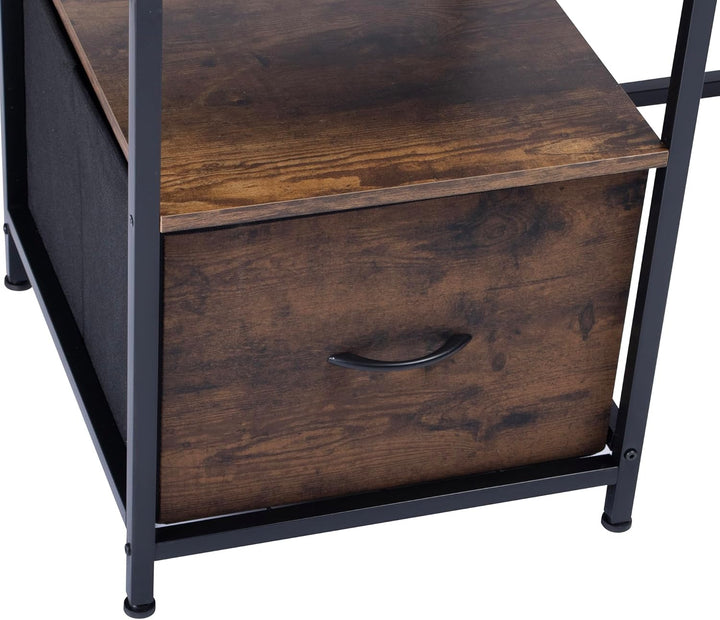 FurnitureR Industrial Computer Desk, with LED Light Belt, Integrated Workstation with 1 Black Non-Woven File Bag and 1 Drawer, 2 Power Sockets + 2USB, Includes Storage and Cable Management, L143.5cm