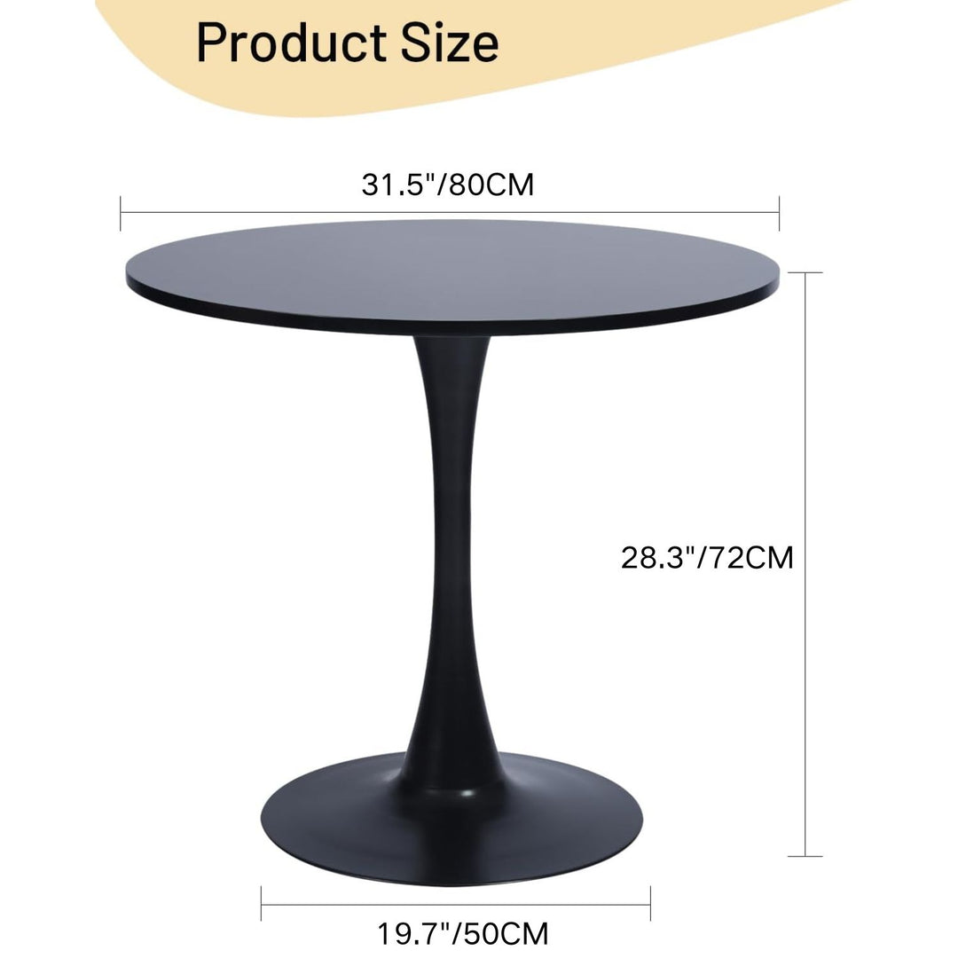 Table de salle à manger ronde FurnitureR 80 cm (31,5 po) pour 2 à 4 personnes avec pied central, idéale pour la maison, le bureau, le salon, la cuisine ou les loisirs, noire, style tulipe