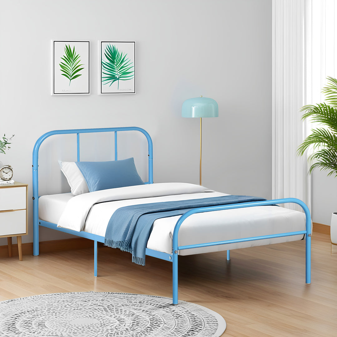 Furniture R Cadre de Lit Simple en Métal, avec Tête et Pied de lit, Base en Fer Solide pour Enfants ou Adolescents, Maison, Dortoir D'étudiants, Chambre d'enfants, Rose