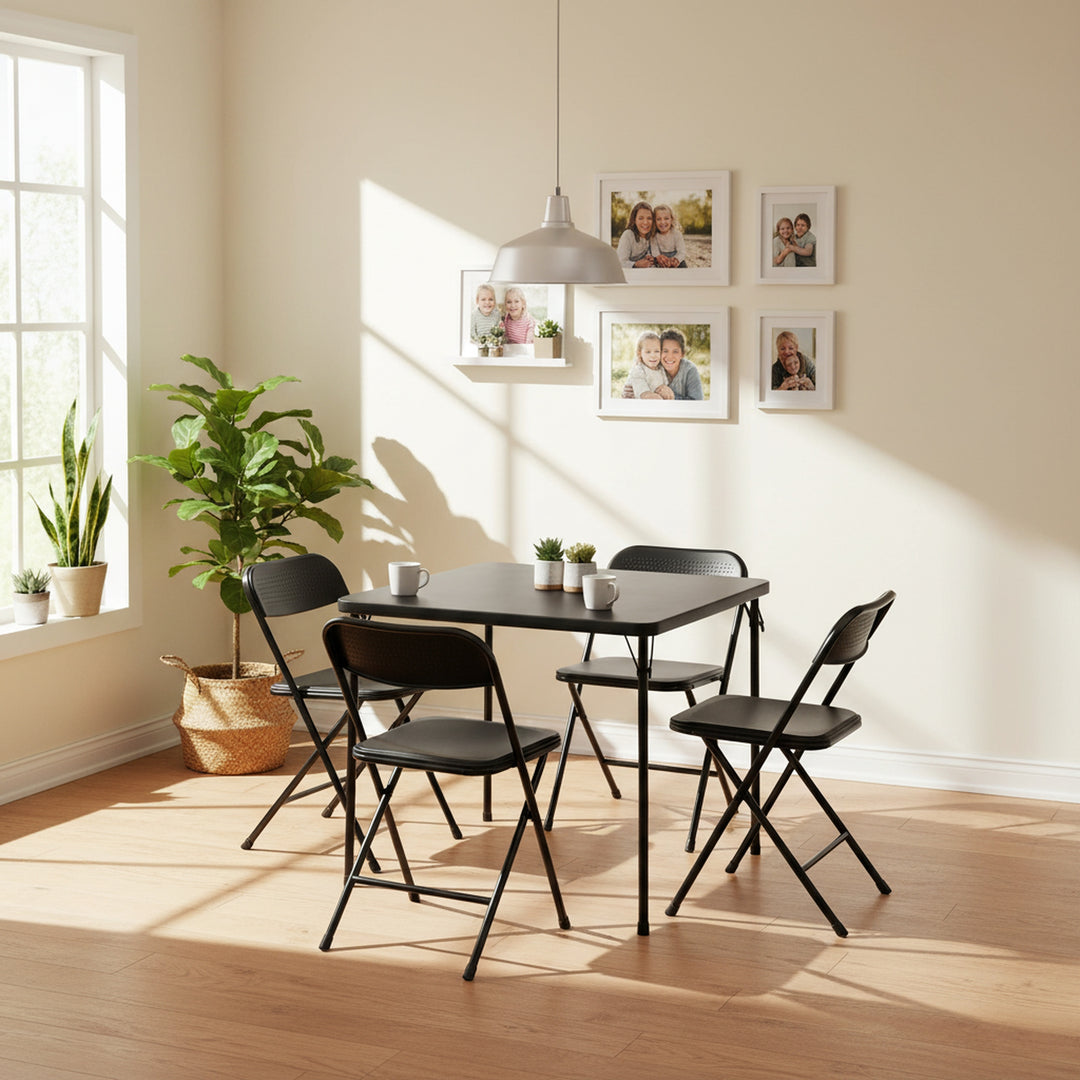 FurnitureR Folding Table and 4 Chairs Set, PP Tabletop with Metal Frame, Portable Foldable Dining Table Chair Set for Indoor Outdoor Party Camping