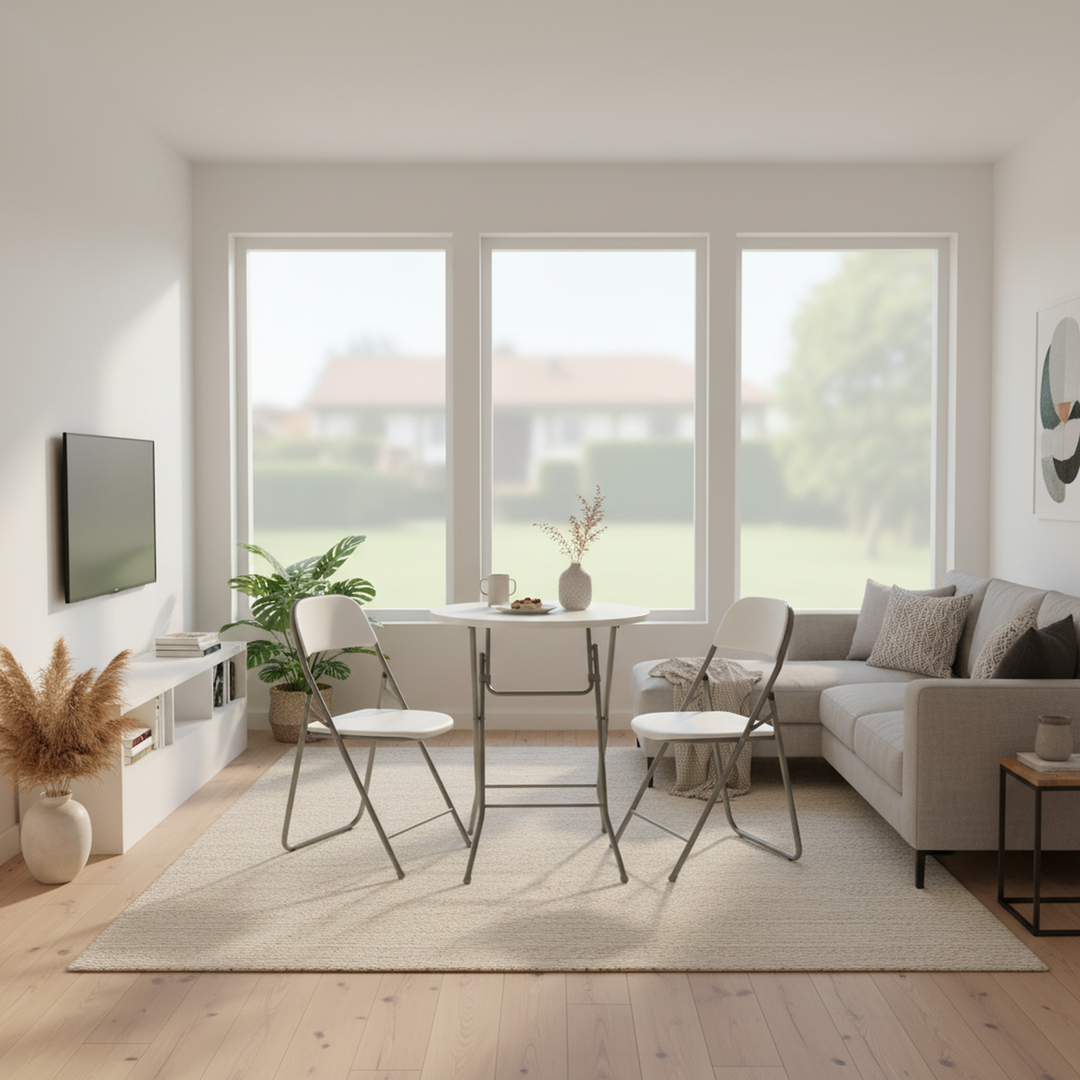 FurnitureR 31.5-Inch Round Folding Table, Portable Foldable Table, Heavy-Duty Metal Frame for Indoor Outdoor Use, Picnic, Party, Camping, Small Spaces