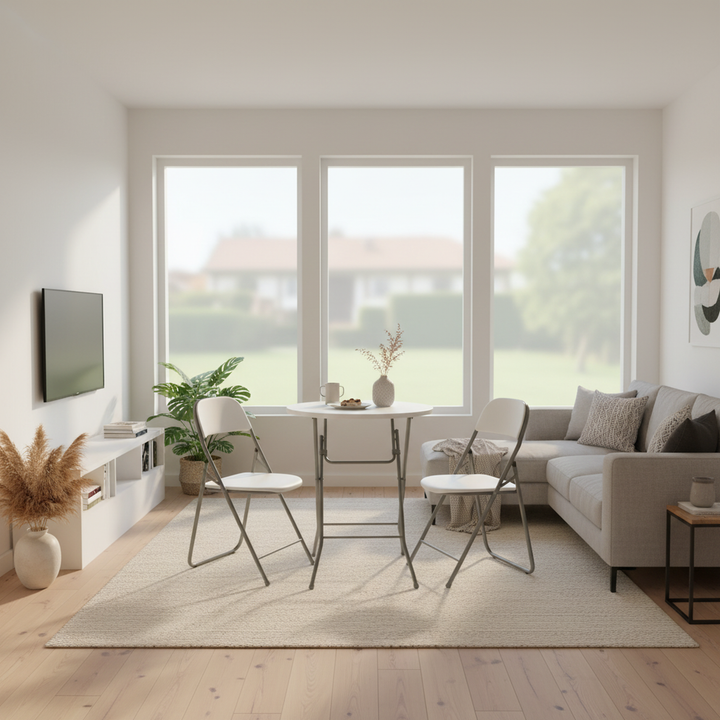 FurnitureR 31.5-Inch Round Folding Table, Portable Foldable Table, Heavy-Duty Metal Frame for Indoor Outdoor Use, Picnic, Party, Camping, Small Spaces