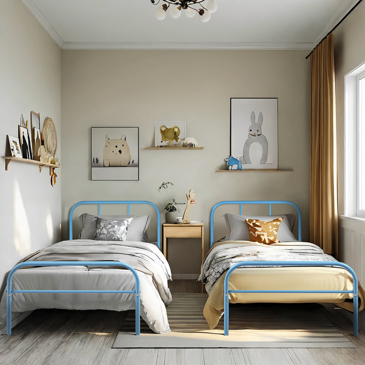 Furniture R Cadre de Lit Simple en Métal, avec Tête et Pied de lit, Base en Fer Solide pour Enfants ou Adolescents, Maison, Dortoir D'étudiants, Chambre d'enfants, Rose