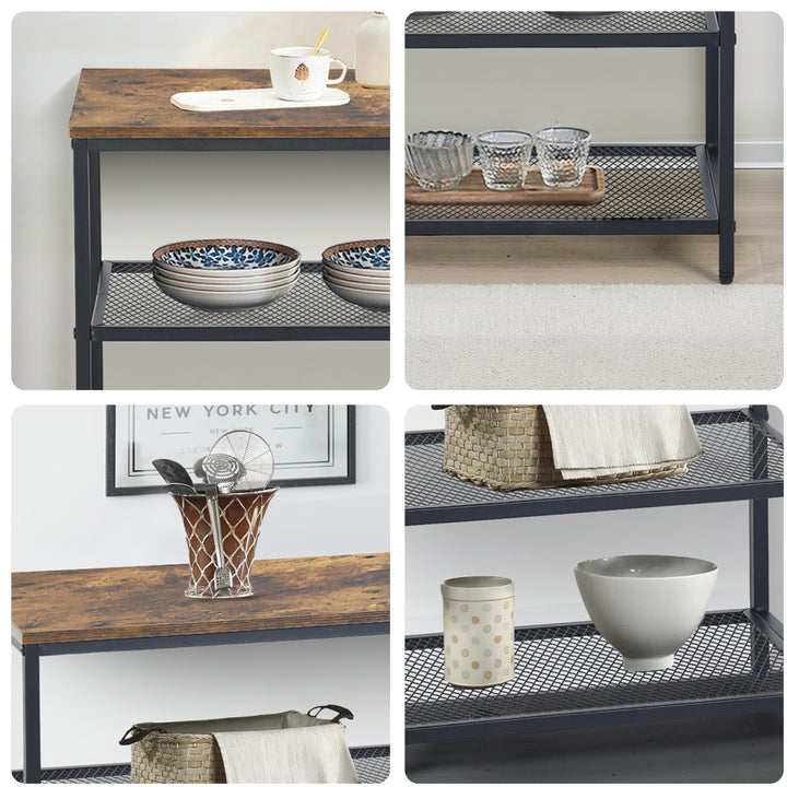 Furniture R 3-Tier Storage Organizer, Small Console Table, Entrance Rack, Side Table with 2 Layers of Mesh, Metal Frame, Upright Shelf for The Home, Sofa End, Kitchen, Dining, Living, Hallway
