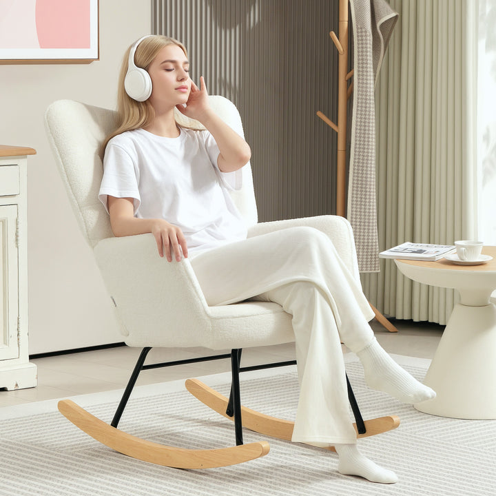 FurnitureR Chaise à Bascule Blanche 1-Pack, Design Moderne, Polyester Confortable, Cadre Métallique Robuste, Idéale pour Salons, Assemblage Facile