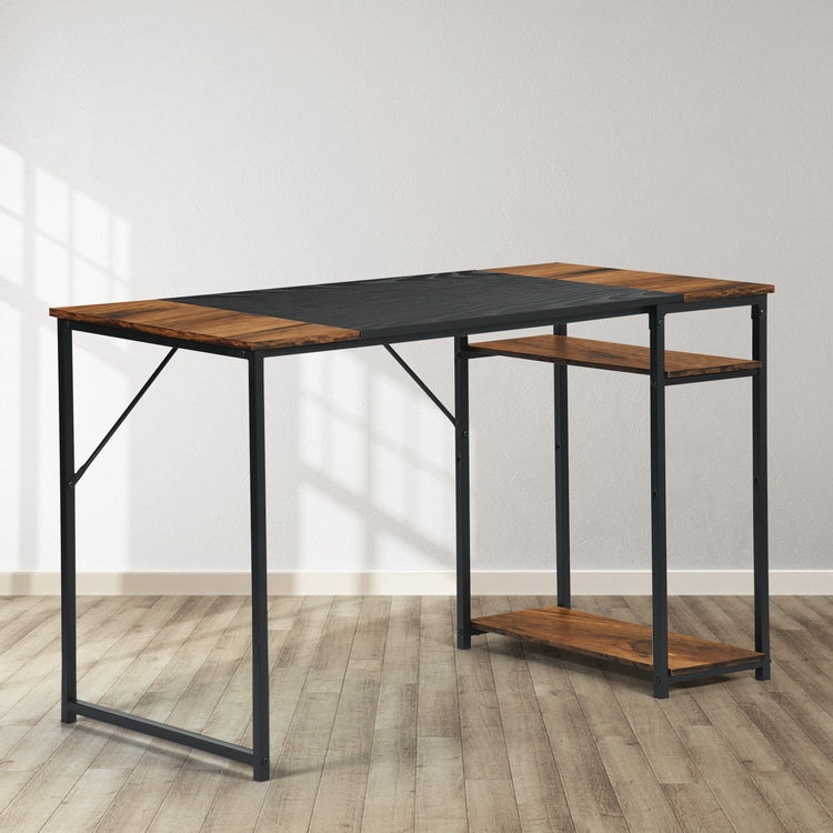 FurnitureR Bureau moderne marron+noir, 120x60x74cm, cadre métallique robuste, meuble gain de place idéal pour bureau ou maison, style contemporain, facile à assembler