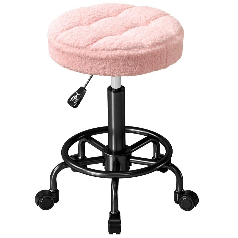 FurnitureR Tabouret de Bar Réglable Rose, Design Moderne, Revêtement en Polyester Confortable, Usage Domestique et Professionnel, Cadre Métallique Durable