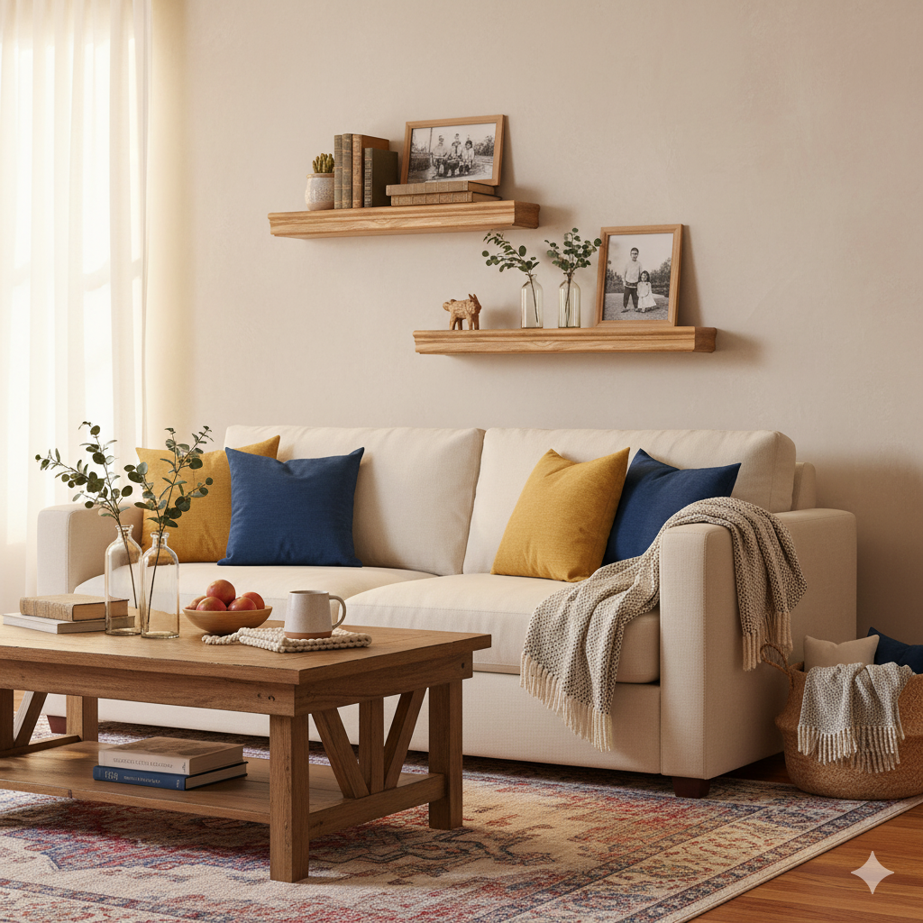 FurnitureR 2 Pack Floating Shelves, Natural Wood Tone MDF Wall Shelves for Home Decor & Storage, Perfect for Bedroom, Living Room, Bathroom, Kitchen