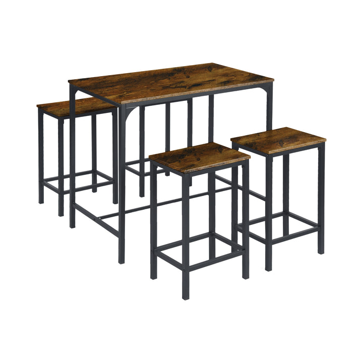 FurnitureR Ensemble de 1 Table Haute et 4 Tabourets Bar, Bois Foncé et Métal, Design Industriel, Meuble Gain de Place, Idéal Cuisine et Salle à Manger, Style Moderne, Facile à Monter, Durable