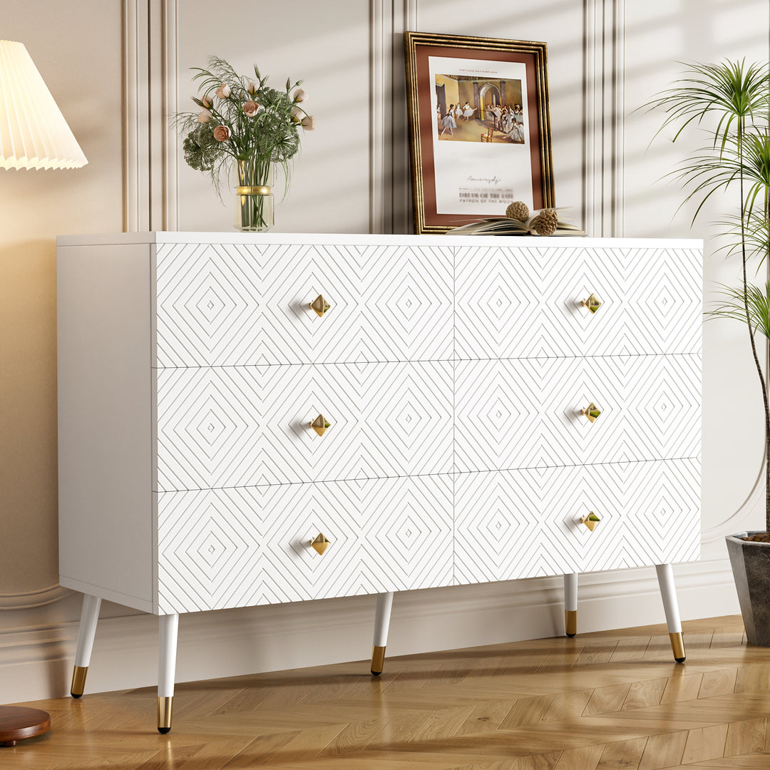 FurnitureR Meuble Sous Escalier, Commode à 6 Tiroirs avec Motifs Géométriques et Poignées en Diamant, Ample Espace, 120x40x80cm