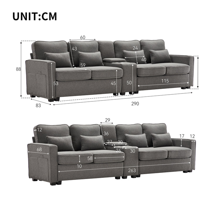 FurnitureR Canapé Sectionnel en Lin Sombre, Design Moderne et Confortable, avec Espace de Rangement et Support de Gobelet, pour Salon et Petits Appartements, Options de Divertissement