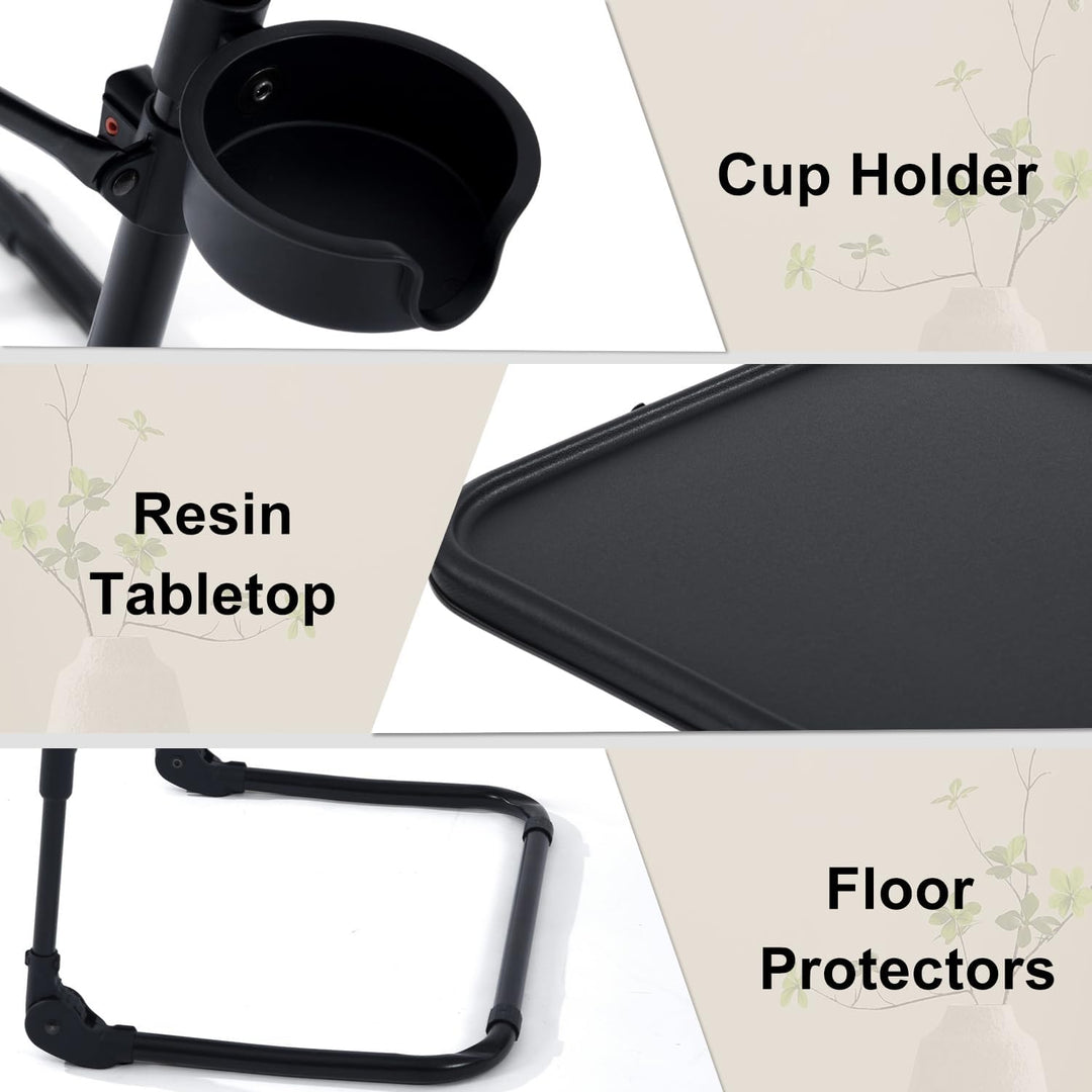 FurnitureR Adjustable Folding TV Tray Table with 4 Height & 3 Tilt Angle, Foldable Laptop Table Dinner Trays Snack Table with Cup Holder for Bed & Sofa, No Assembly Required, Black