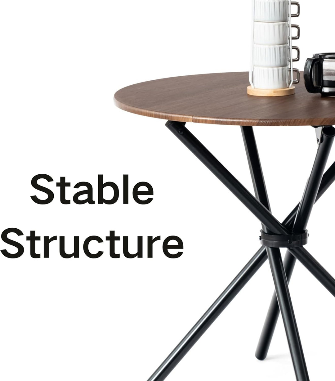 Furniture R Table de Salle à Manger Ronde en Noyer - 80cm, Table à thé de Balcon, Plateau en Bois Rétro avec Quatre Pieds en Métal Noir, Design Compact, Polyvalent, pour 2-4 Personnes Cuisine, Café