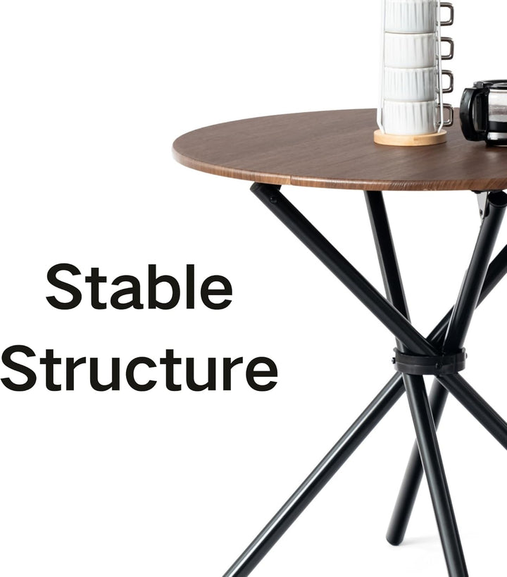Furniture R Table de Salle à Manger Ronde en Noyer - 80cm, Table à thé de Balcon, Plateau en Bois Rétro avec Quatre Pieds en Métal Noir, Design Compact, Polyvalent, pour 2-4 Personnes Cuisine, Café