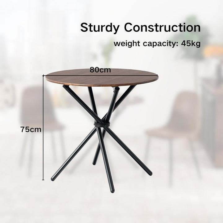 Furniture R Table de Salle à Manger Ronde en Noyer - 80cm, Table à thé de Balcon, Plateau en Bois Rétro avec Quatre Pieds en Métal Noir, Design Compact, Polyvalent, pour 2-4 Personnes Cuisine, Café