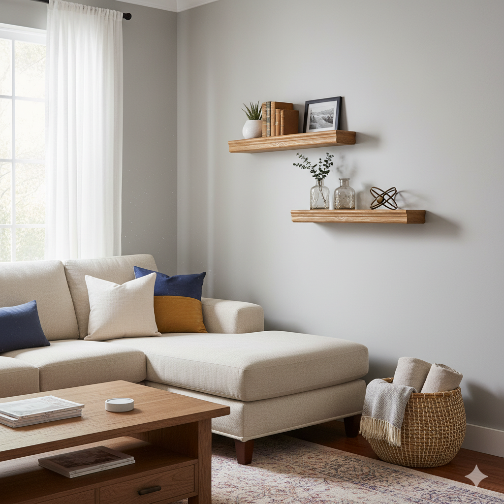 FurnitureR 2 Pack Floating Shelves, Natural Wood Tone MDF Wall Shelves for Home Decor & Storage, Perfect for Bedroom, Living Room, Bathroom, Kitchen