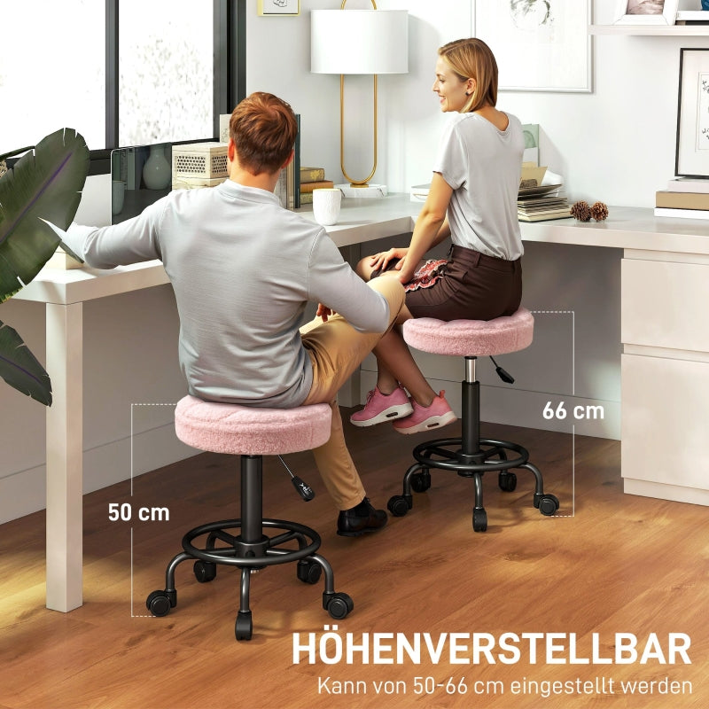 FurnitureR Tabouret de Bar Réglable Rose, Design Moderne, Revêtement en Polyester Confortable, Usage Domestique et Professionnel, Cadre Métallique Durable