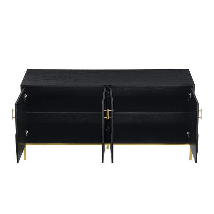 FurnitureR Sideboard noir MDF avec des détails dorés, Design moderne, Rangement spacieux, Matériaux durables, Conçu pour le salon, Élégant et fonctionnel