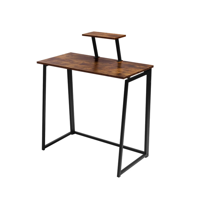 FurnitureR Bureau compact moderne vintage 1 pièce, 80x40cm, plateau bois MDF, cadre métal durable, étagère surélevée, mobilier gain de place, finition vintage, idéal bureau et maison