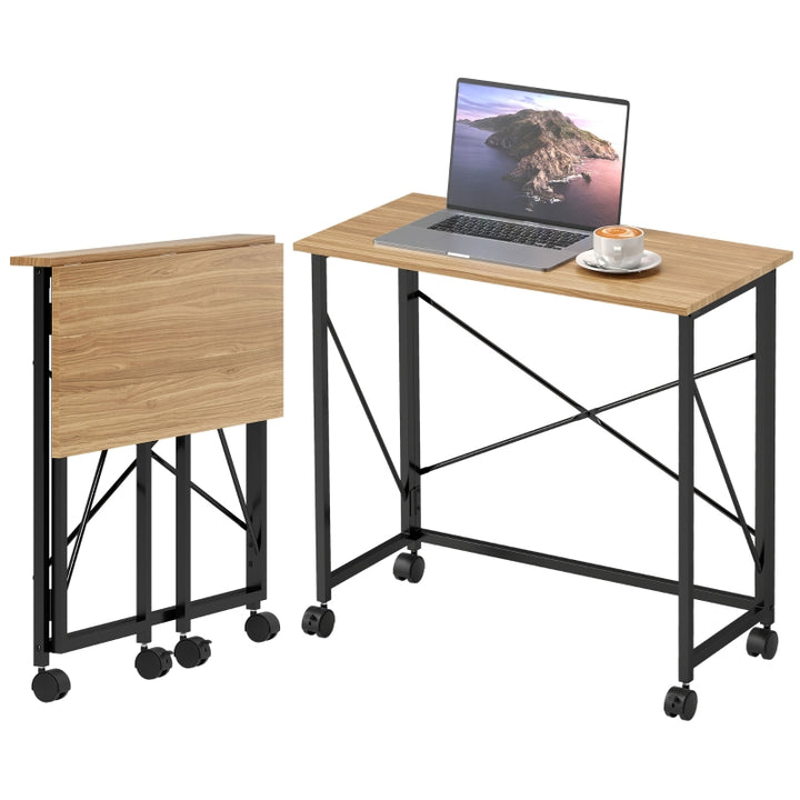 FurnitureR Bureau pliable moderne, 1-pack Chêne, conception compacte, bois haut de gamme et cadre métallique robuste, idéal pour petits espaces, meuble gain de place