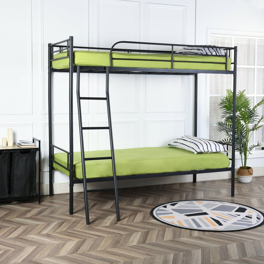 1-Lit Superposé Noir, Design Moderne, Matériau en Métal Robuste, Utilisation Domestique, Confort et Gain d'Espace