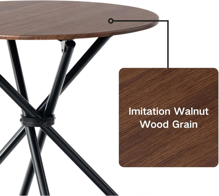 Furniture R Table de Salle à Manger Ronde en Noyer - 80cm, Table à thé de Balcon, Plateau en Bois Rétro avec Quatre Pieds en Métal Noir, Design Compact, Polyvalent, pour 2-4 Personnes Cuisine, Café
