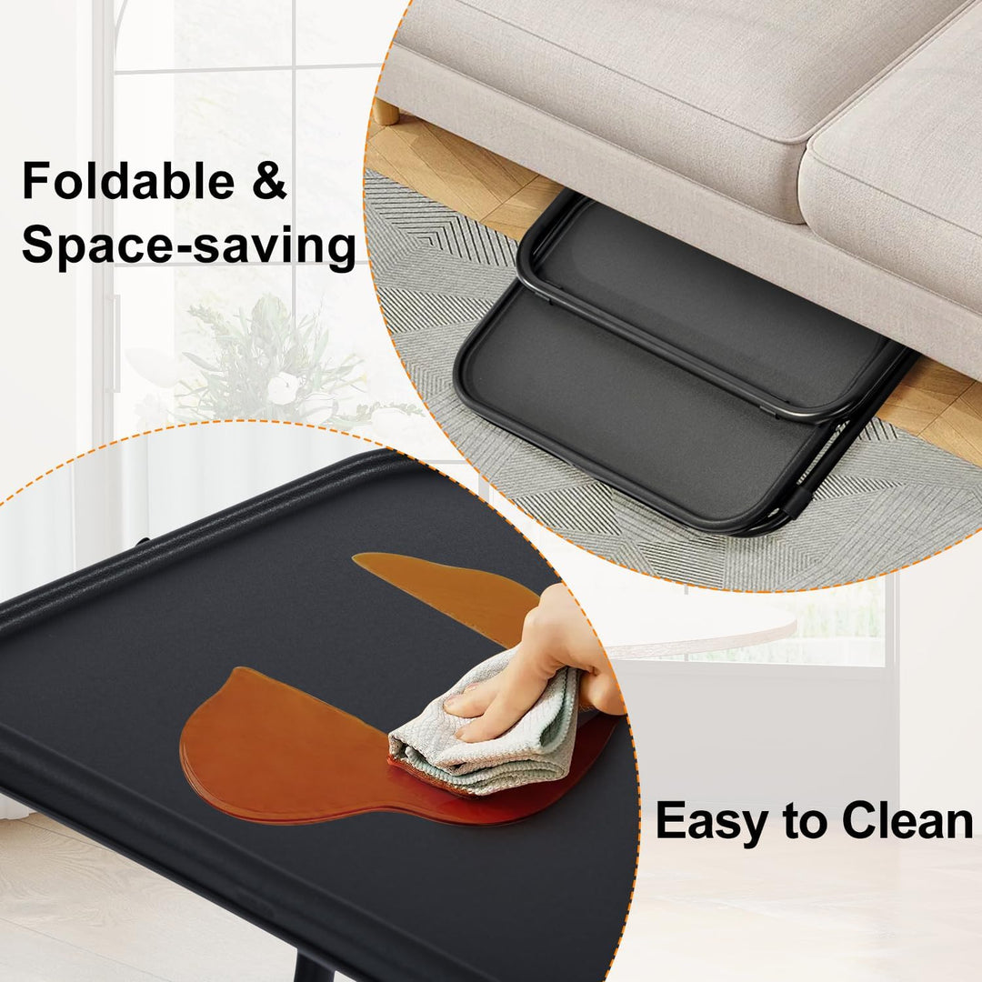 FurnitureR Adjustable Folding TV Tray Table with 4 Height & 3 Tilt Angle, Foldable Laptop Table Dinner Trays Snack Table with Cup Holder for Bed & Sofa, No Assembly Required, Black
