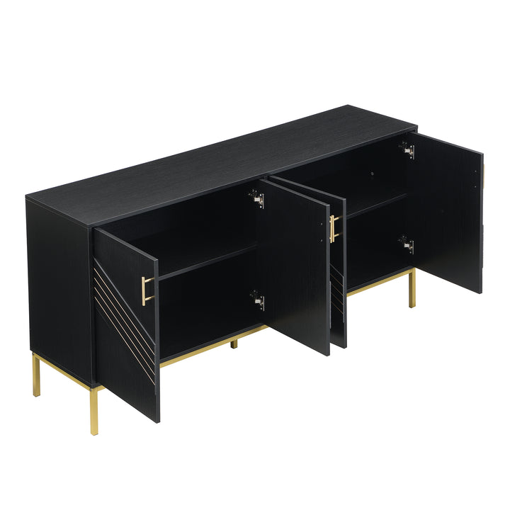 FurnitureR Sideboard noir MDF avec des détails dorés, Design moderne, Rangement spacieux, Matériaux durables, Conçu pour le salon, Élégant et fonctionnel