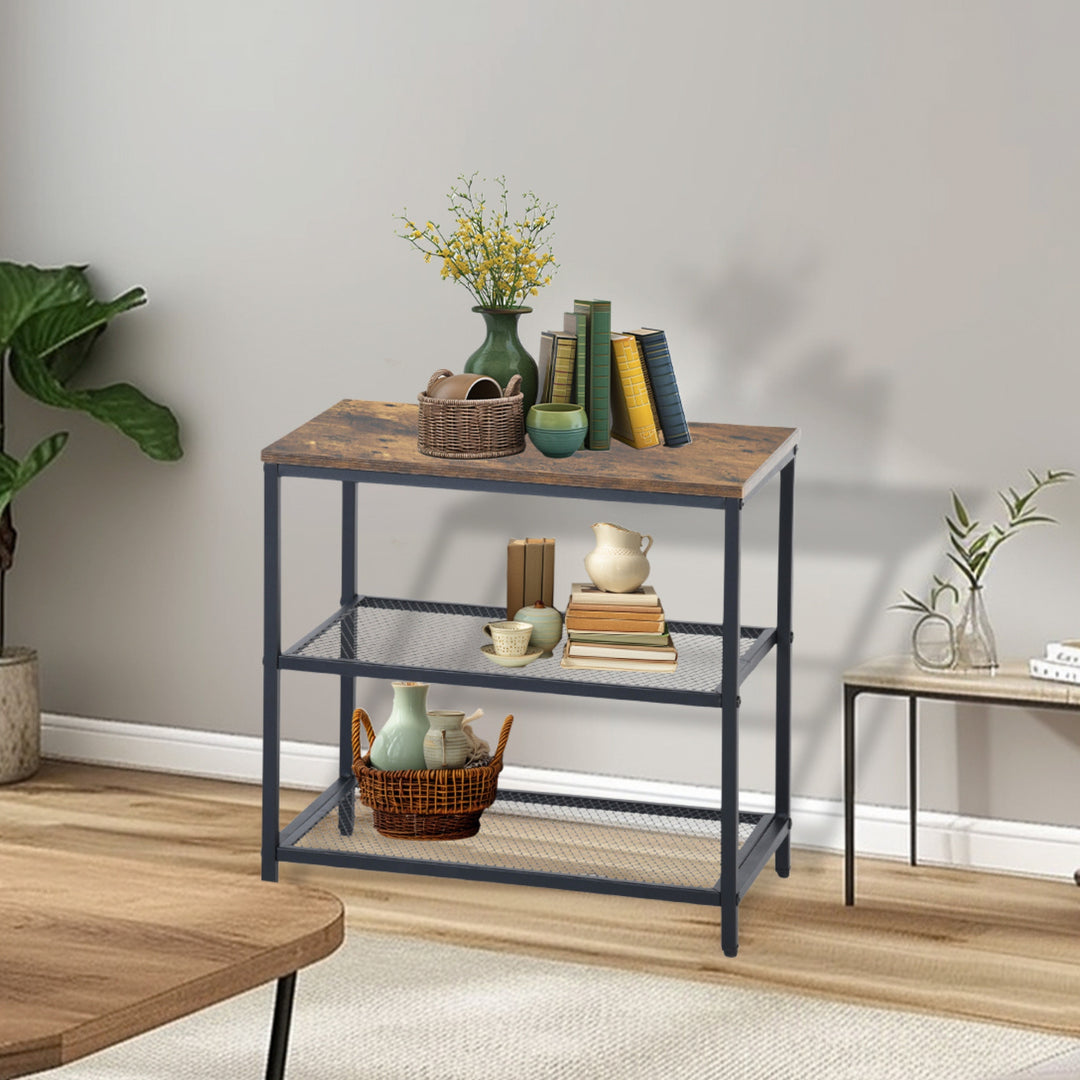 Furniture R 3-Tier Storage Organizer, Small Console Table, Entrance Rack, Side Table with 2 Layers of Mesh, Metal Frame, Upright Shelf for The Home, Sofa End, Kitchen, Dining, Living, Hallway