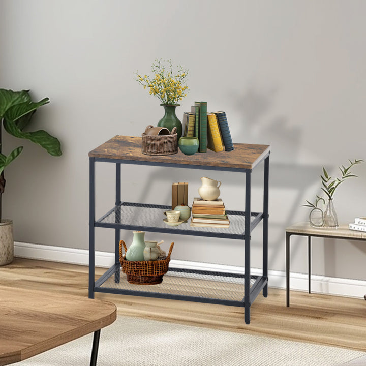 Furniture R 3-Tier Storage Organizer, Small Console Table, Entrance Rack, Side Table with 2 Layers of Mesh, Metal Frame, Upright Shelf for The Home, Sofa End, Kitchen, Dining, Living, Hallway