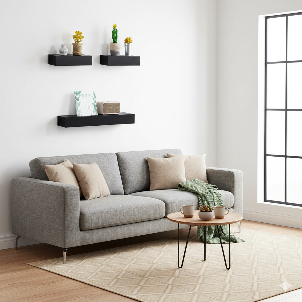 FurnitureR 3 Pack Floating Shelves, Black MDF Wood Wall Shelves for Home Decor & Storage, Ideal for Bedroom, Living Room, Bathroom, Kitchen, Office