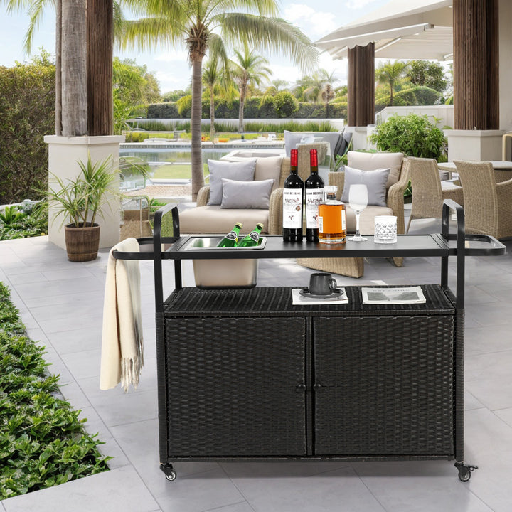FurnitureR Chariot de Bar Extérieur, Design Moderne, Acier Noir, Utilisation Polyvalente, Solution de Rangement Économe en Espace