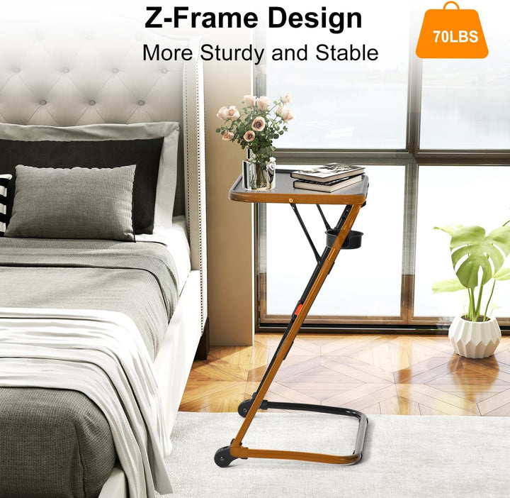 FurnitureR Adjustable Folding TV Tray Table with 4 Height & 3 Tilt Angle, Foldable Laptop Table Dinner Trays Snack Table with Cup Holder for Bed & Sofa, No Assembly Required, Black