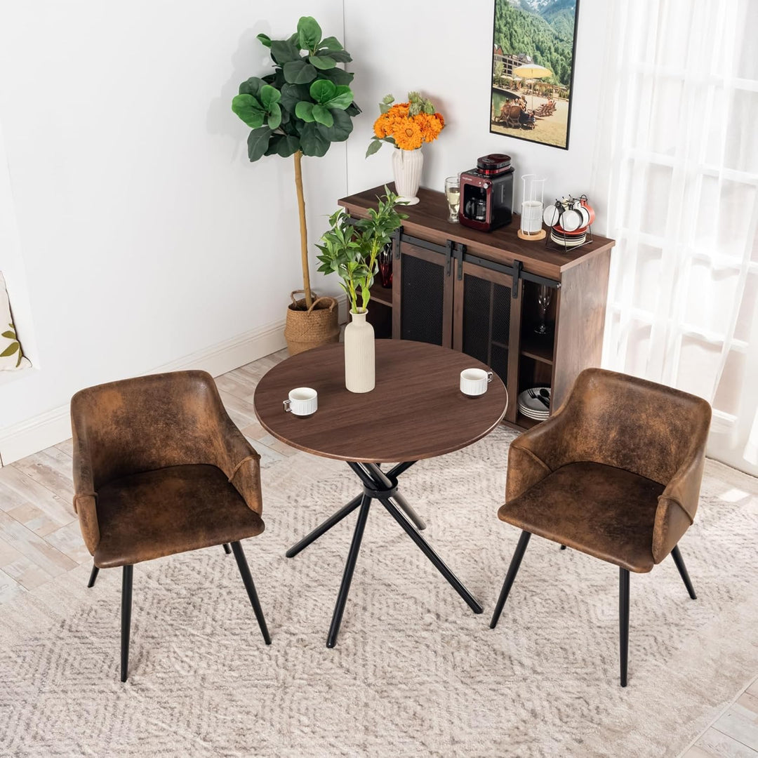 Furniture R Table de Salle à Manger Ronde en Noyer - 80cm, Table à thé de Balcon, Plateau en Bois Rétro avec Quatre Pieds en Métal Noir, Design Compact, Polyvalent, pour 2-4 Personnes Cuisine, Café