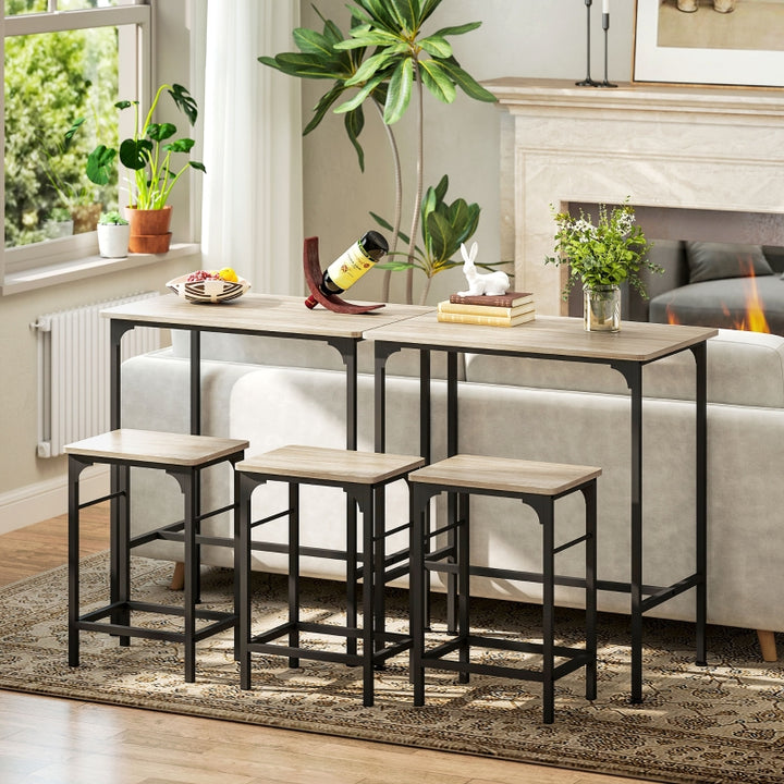 FurnitureR Table bar 3 pièces, Design moderne, Matériau en acier, Ensemble mobilier de cuisine, Gain de place