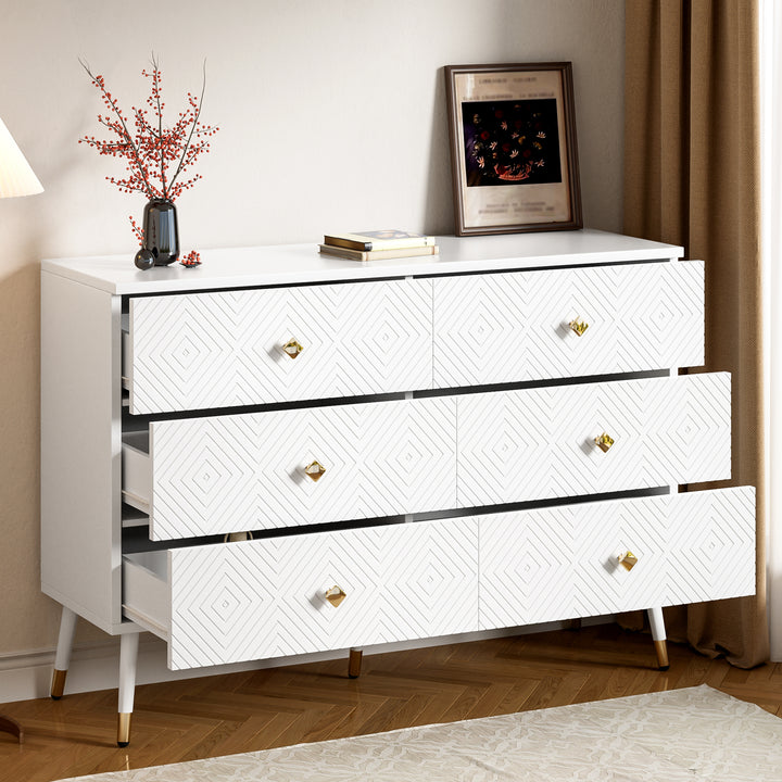 FurnitureR Meuble Sous Escalier, Commode à 6 Tiroirs avec Motifs Géométriques et Poignées en Diamant, Ample Espace, 120x40x80cm