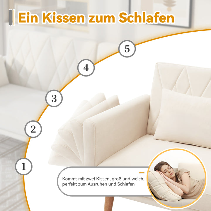 FurnitureR Petit Canape Relaxation, Canapé-lit avec Dossier Réglable en 3 Angles L'accoudoir Est Réglable Sur 5 Angles, Velours