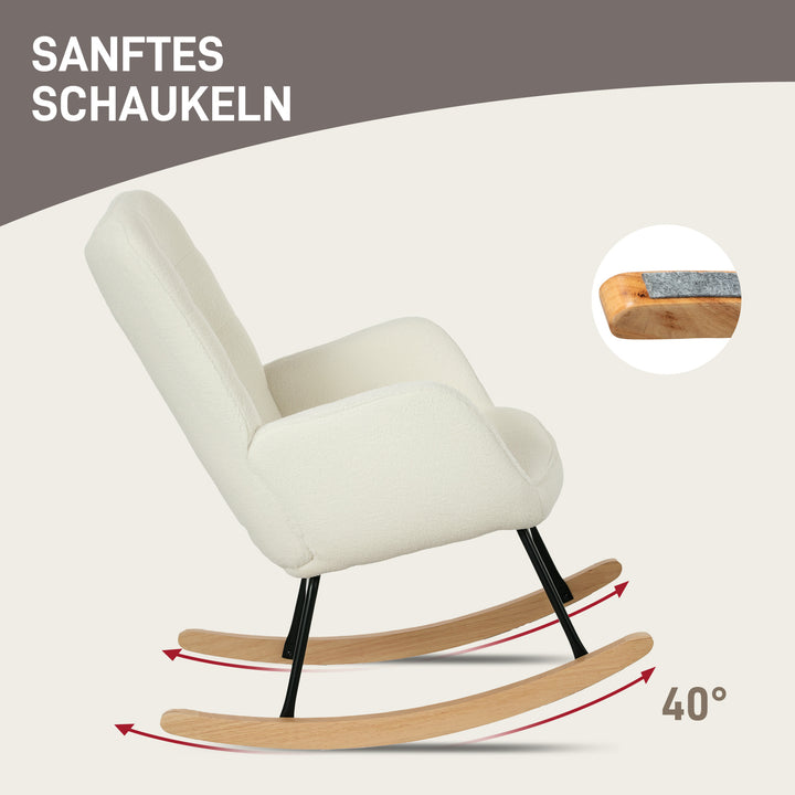 FurnitureR Chaise à Bascule Blanche 1-Pack, Design Moderne, Polyester Confortable, Cadre Métallique Robuste, Idéale pour Salons, Assemblage Facile