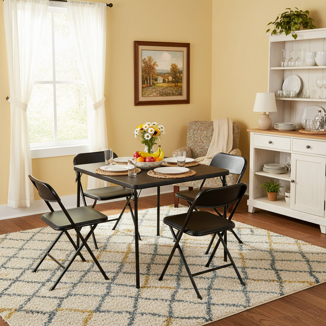 FurnitureR Folding Table and 4 Chairs Set, PP Tabletop with Metal Frame, Portable Foldable Dining Table Chair Set for Indoor Outdoor Party Camping