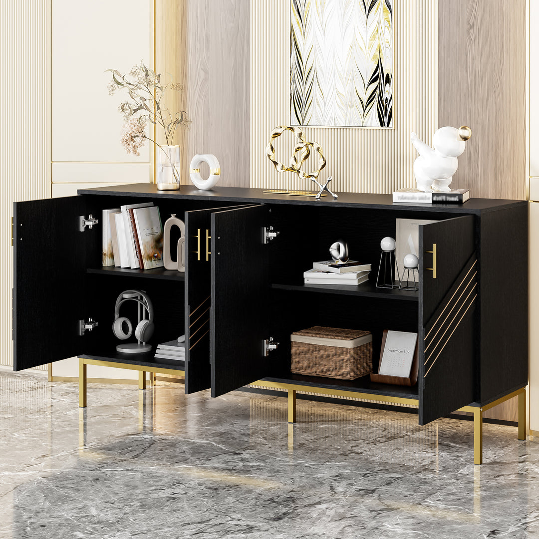 FurnitureR Sideboard noir MDF avec des détails dorés, Design moderne, Rangement spacieux, Matériaux durables, Conçu pour le salon, Élégant et fonctionnel