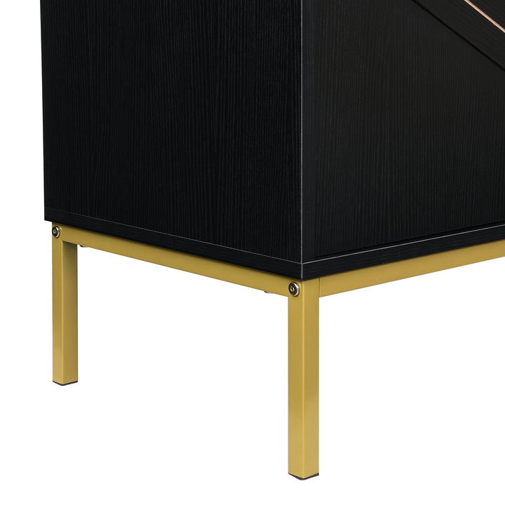 FurnitureR Sideboard noir MDF avec des détails dorés, Design moderne, Rangement spacieux, Matériaux durables, Conçu pour le salon, Élégant et fonctionnel