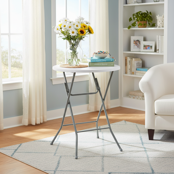 FurnitureR 31.5-Inch Round Folding Table, Portable Foldable Table, Heavy-Duty Metal Frame for Indoor Outdoor Use, Picnic, Party, Camping, Small Spaces