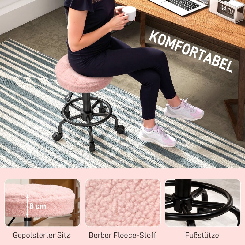 FurnitureR Tabouret de Bar Réglable Rose, Design Moderne, Revêtement en Polyester Confortable, Usage Domestique et Professionnel, Cadre Métallique Durable