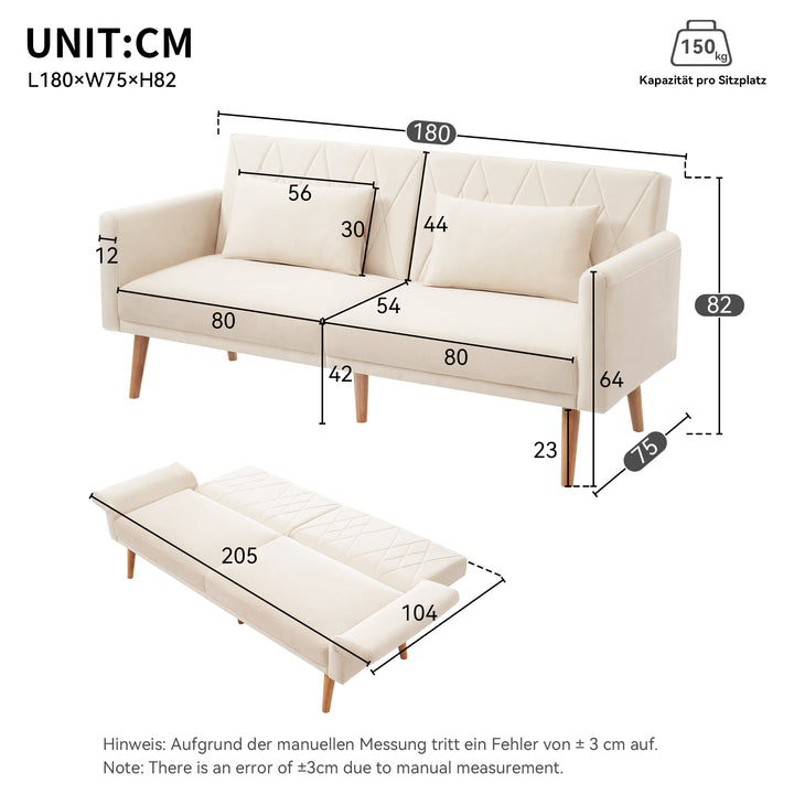 FurnitureR Petit Canape Relaxation, Canapé-lit avec Dossier Réglable en 3 Angles L'accoudoir Est Réglable Sur 5 Angles, Velours